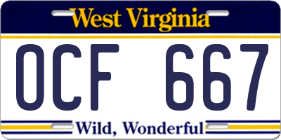 WV license plate OCF667