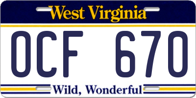 WV license plate OCF670