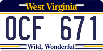 WV license plate OCF671