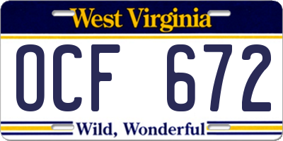 WV license plate OCF672