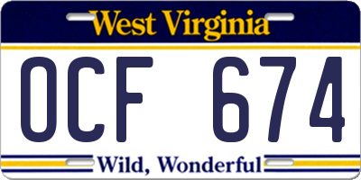 WV license plate OCF674