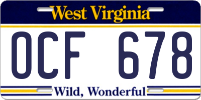 WV license plate OCF678