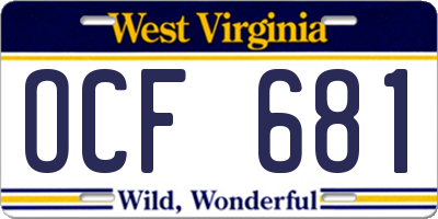 WV license plate OCF681