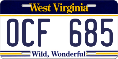 WV license plate OCF685