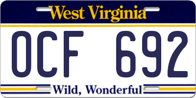 WV license plate OCF692