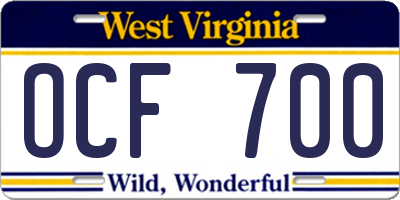 WV license plate OCF700