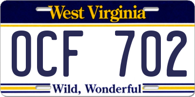 WV license plate OCF702