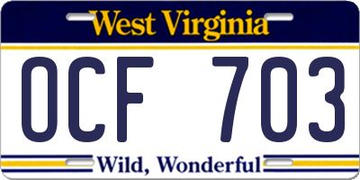 WV license plate OCF703