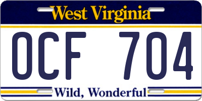 WV license plate OCF704
