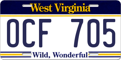 WV license plate OCF705