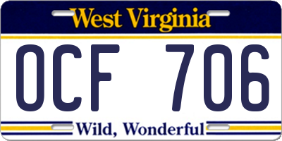 WV license plate OCF706