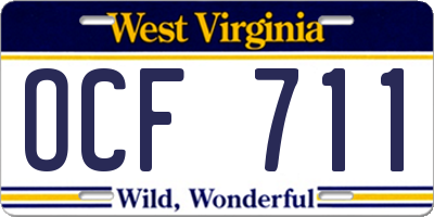 WV license plate OCF711