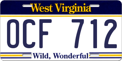WV license plate OCF712