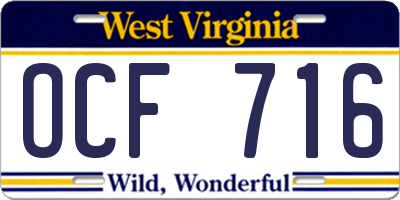 WV license plate OCF716