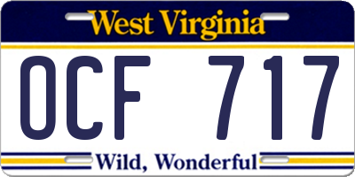 WV license plate OCF717