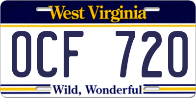 WV license plate OCF720