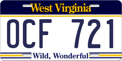 WV license plate OCF721