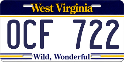 WV license plate OCF722