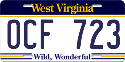WV license plate OCF723