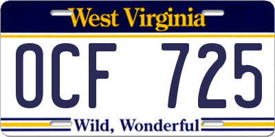 WV license plate OCF725