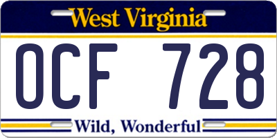 WV license plate OCF728