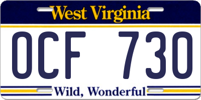 WV license plate OCF730