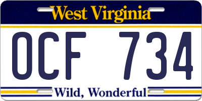 WV license plate OCF734