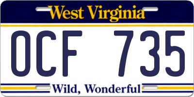 WV license plate OCF735