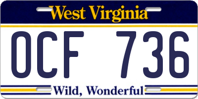 WV license plate OCF736