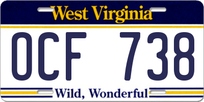 WV license plate OCF738