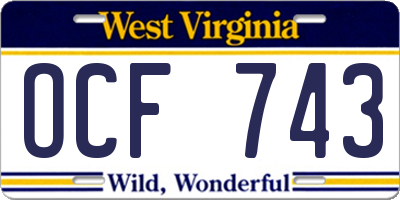 WV license plate OCF743
