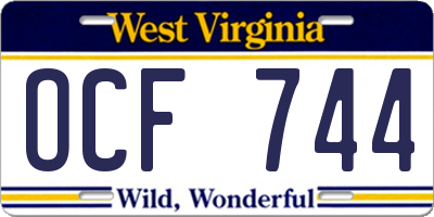 WV license plate OCF744