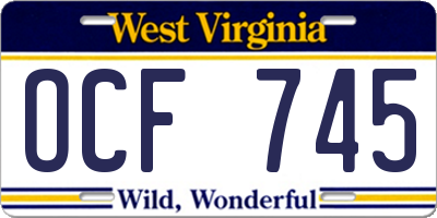 WV license plate OCF745
