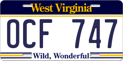 WV license plate OCF747