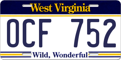 WV license plate OCF752