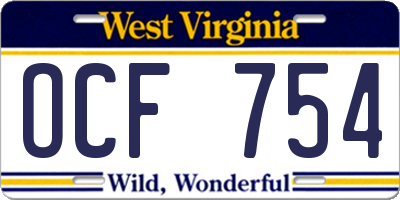 WV license plate OCF754
