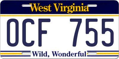 WV license plate OCF755