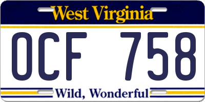 WV license plate OCF758