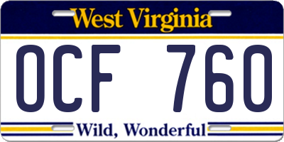 WV license plate OCF760