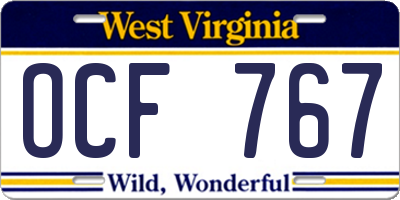 WV license plate OCF767