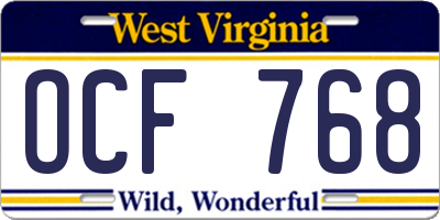 WV license plate OCF768