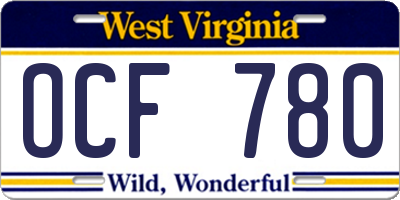 WV license plate OCF780