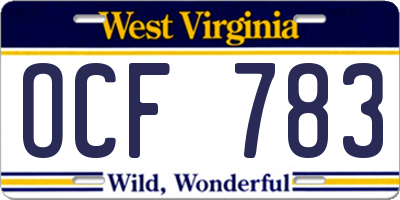 WV license plate OCF783