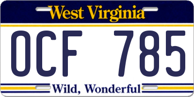 WV license plate OCF785