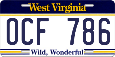 WV license plate OCF786