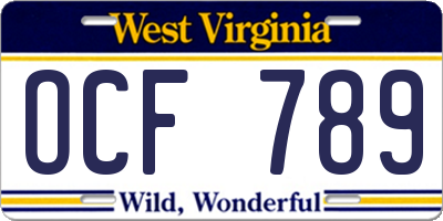 WV license plate OCF789
