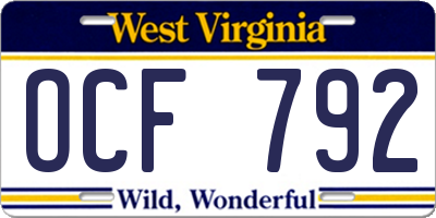 WV license plate OCF792