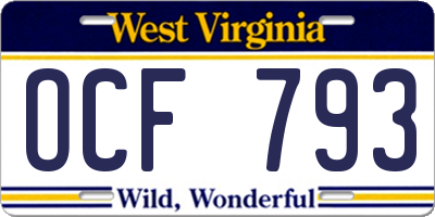 WV license plate OCF793