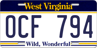 WV license plate OCF794