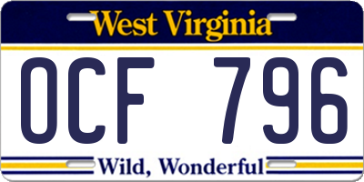 WV license plate OCF796